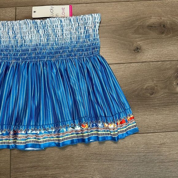 Lucky In Love 14” Paradise Smocked High Waist Blue‎ Print Tennis Skirt Size M - Picture 4 of 10